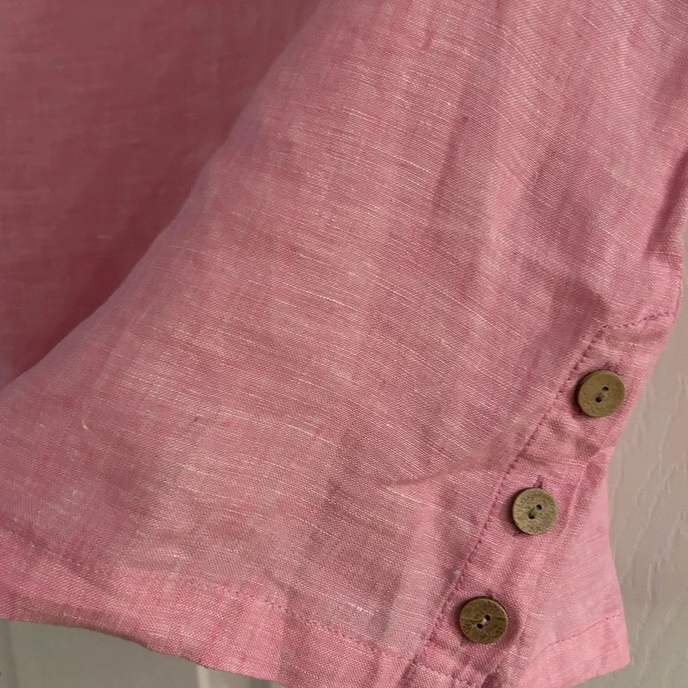 Cynthia Rowley Linen Top Pink Short Sleeve Side Button Size Medium - Picture 3 of 8